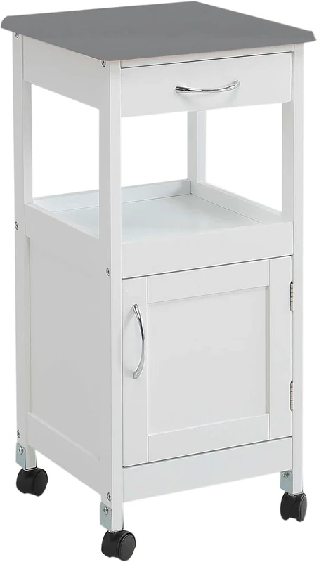 Kit Closet 7040028014 - Kitchen Trolley with 1 Door and a Drawer, Stainless Steel/White, 76 x 37 x 37