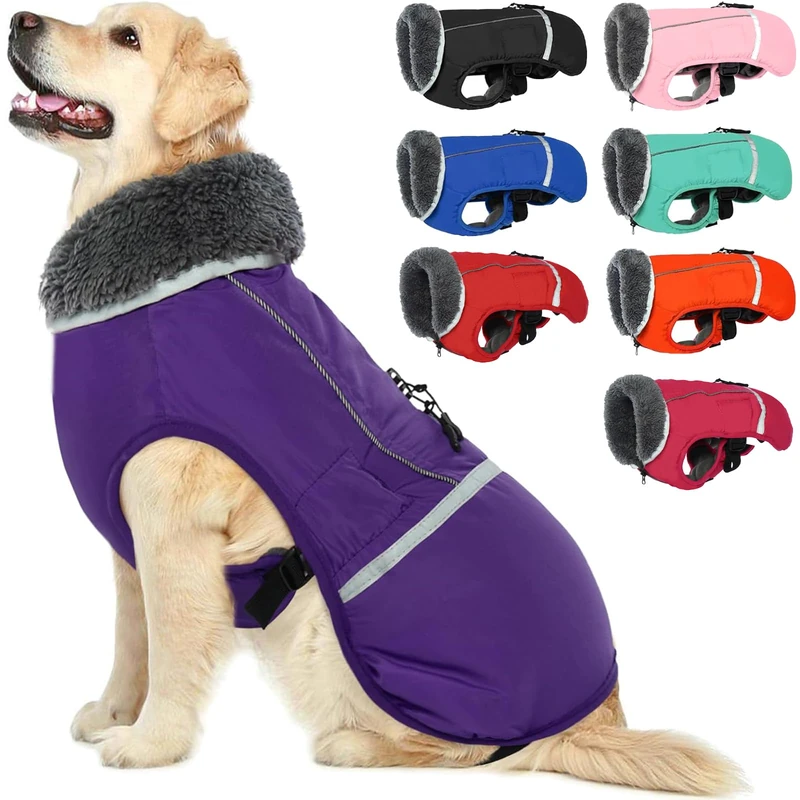 QBLEEV Winter Dog Jacket, Dog Coat with Abdominal Protection, Dog Winter Coat with Turtleneck, Waterproof Dog Clothing for Small Dogs, Purple, S