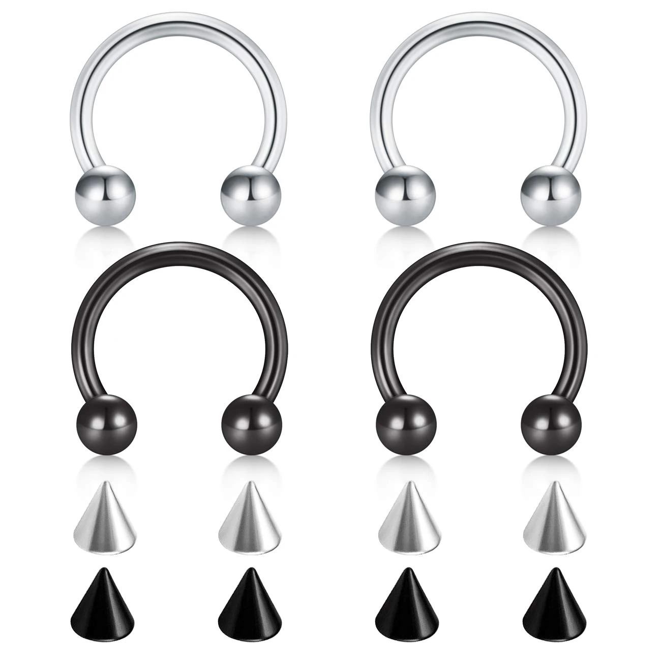 D.Bella 14G Surgical Steel Nose Septum Horseshoe Hoop Eyebrow Lip Navel Belly Nipple Piercing Ring 8mm Helix Tragus Daith Rook Earrings w Replacement Spikes
