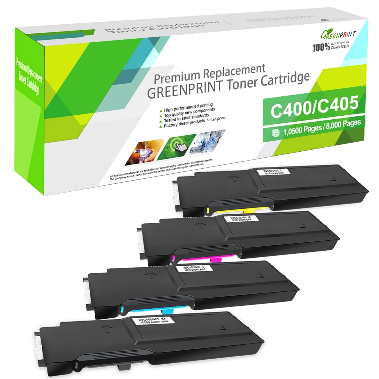GREENPRINT 4 Colors Compatible Toner Cartridges for Xerox VersaLink C400 C400n C400dn C405 C405n C405dn MFP Extra High Yield 10500 pages for Black 8000 pages for Cyan Magenta Yellow