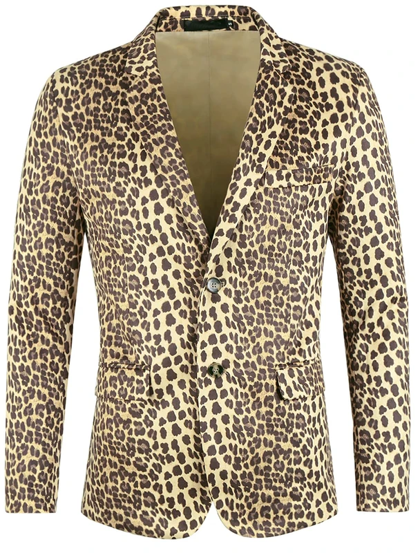Lars Amadeus Men's Party Animal Leopard Print Blazer Notched Lapel Lightweight Sport Coat Suit Jacket Brown L