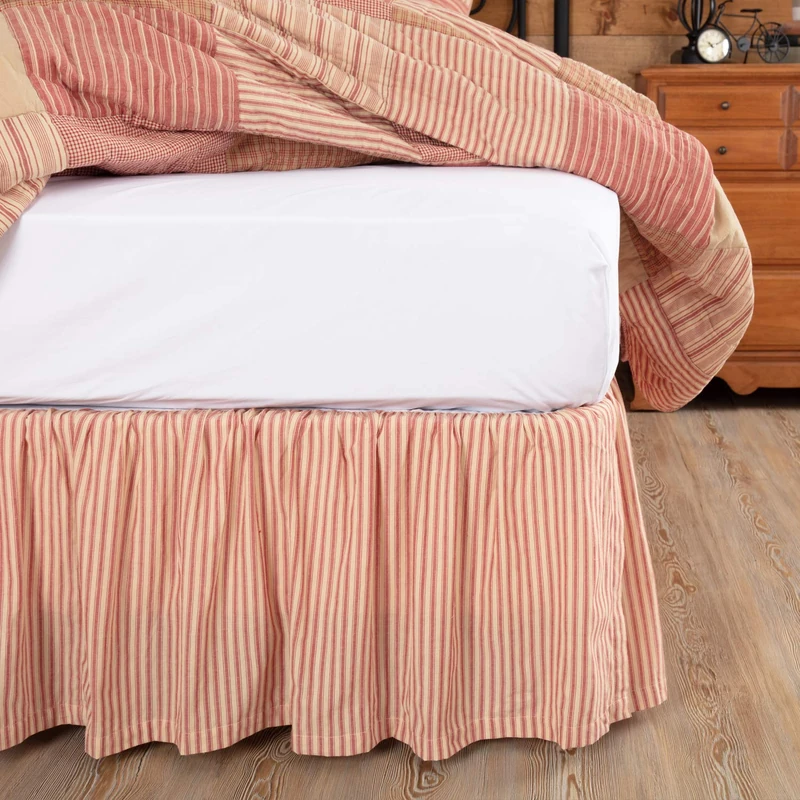 VHC Brands Bed Skirt, Cotton, Red, King - Image 1