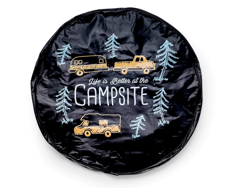 Camco Life is Better at Campsite 27" Vinyl Cover with Elastic Hem-Durable Design Keeps Dirt, Rain, and Sun Away from Your Spare Tire (53292)