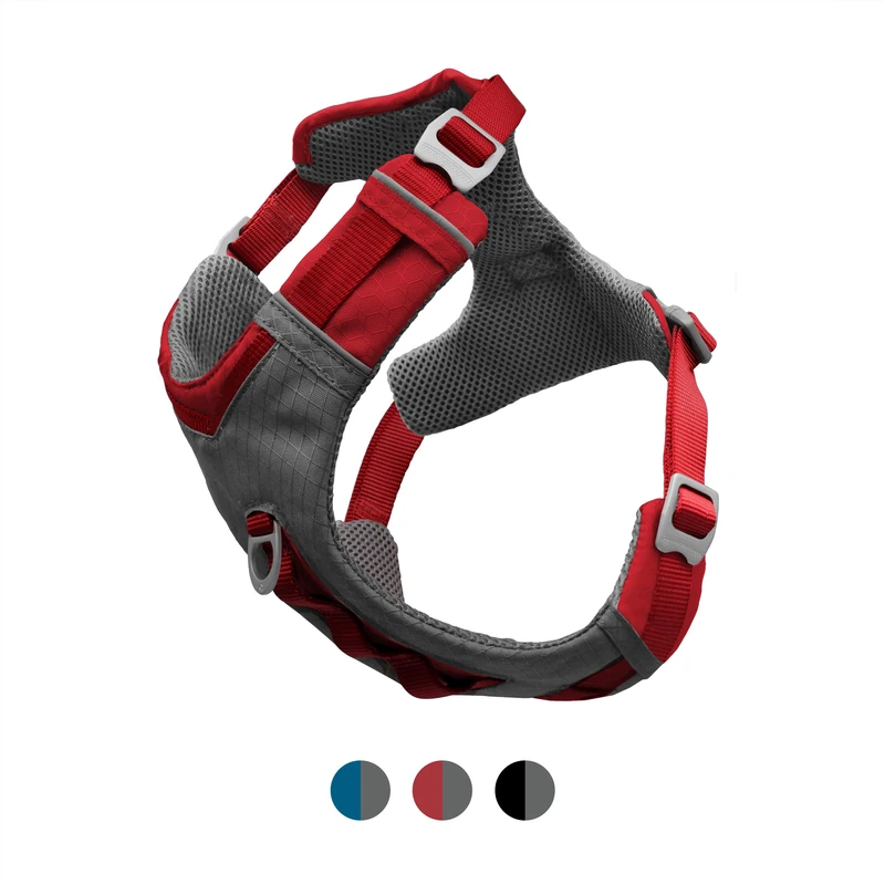 Kurgo Journey Air Dog Harness - Secure Fit for Active Dogs - Padded Chest - Lightweight Ripstop Fabric - Breathable Mesh - Reflective Trim - Back Assist Handle - Red - Small