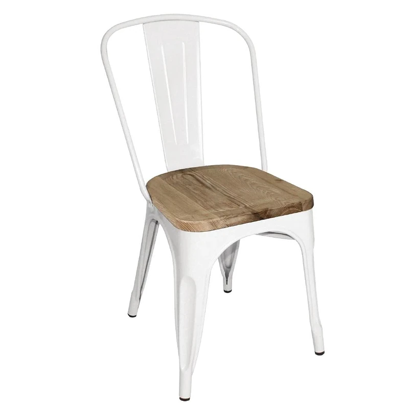 Bolero Bistro Side Chairs with Wooden Seat Pad White (4 pack) - Outdoor Garden, Patio, Restaurant, Café Furniture Chairs GM644