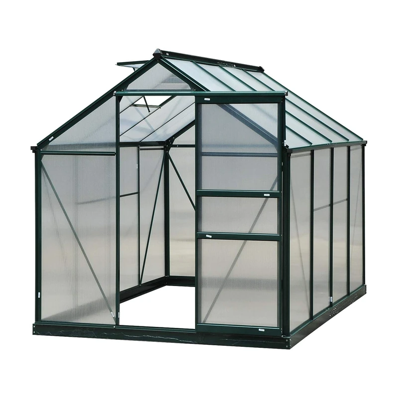 Outsunny Clear Polycarbonate Greenhouse Large Walk-In Green House Garden Plants Grow Galvanized Base Aluminium Frame w/Slide Door (6ft x 8ft)