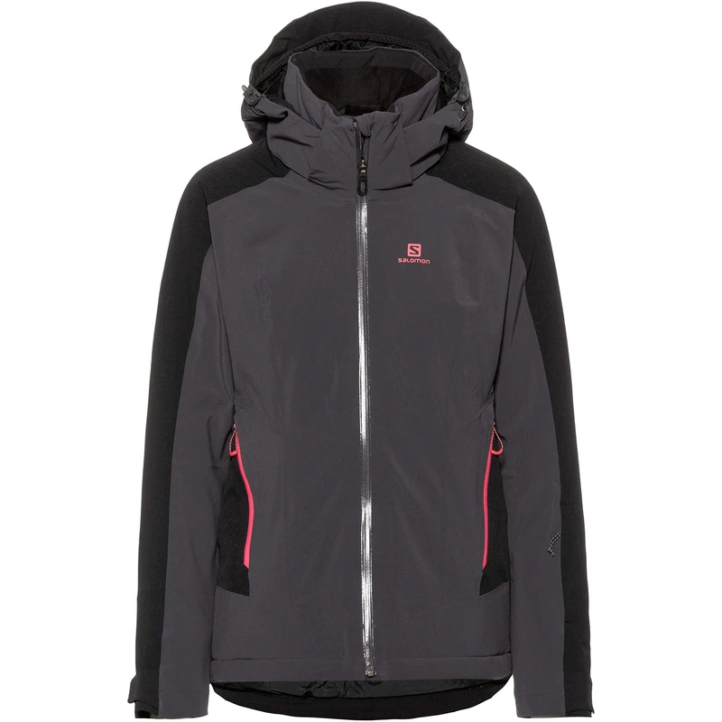 Salomon Women'S Ski Jacket with Hood, Brilliant JKT W, Synthetic Blend, Grey/Black (Ebony/Black), Size XL, LC1232200