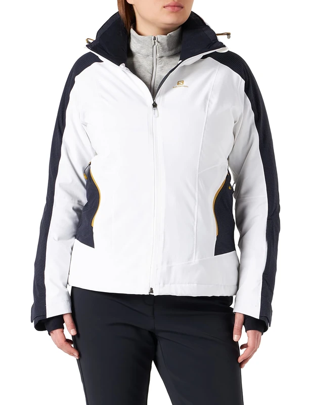 Salomon Women'S Ski Jacket with Hood, Brilliant JKT W, Synthetic Blend, White/Blue (White/Night Sky), Size XL, LC1210100