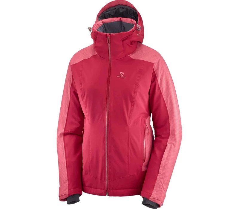 Salomon Women'S Ski Jacket with Hood, Brilliant JKT W, Synthetic Blend, Red/Pink (Rio Red/Garnet Rose), Size XS, LC1210400
