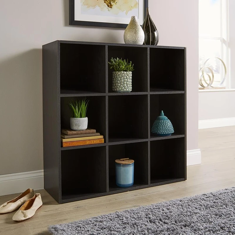 Home Source Storage 9 Shelf Cube Bookcase Wooden Display Unit, Black