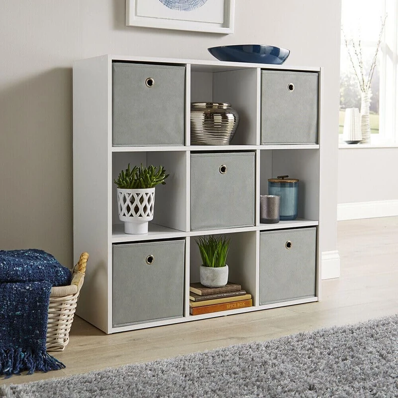 Home Source Storage 9 Shelf Cube Bookcase Wooden Display Unit, White