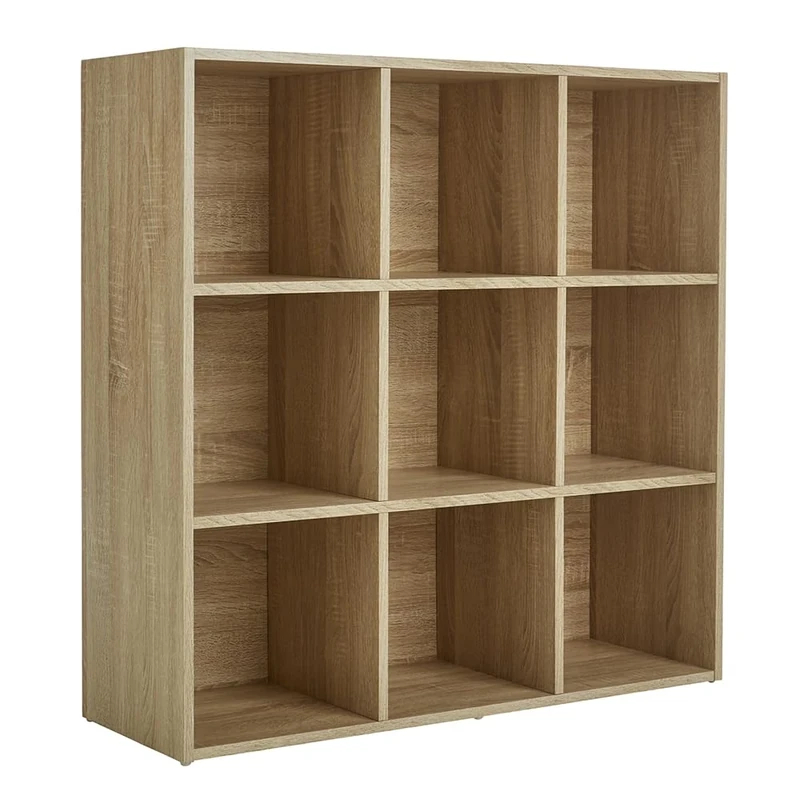 Home Source Storage 9 Shelf Cube Bookcase Wooden Display Unit, Oak Effect