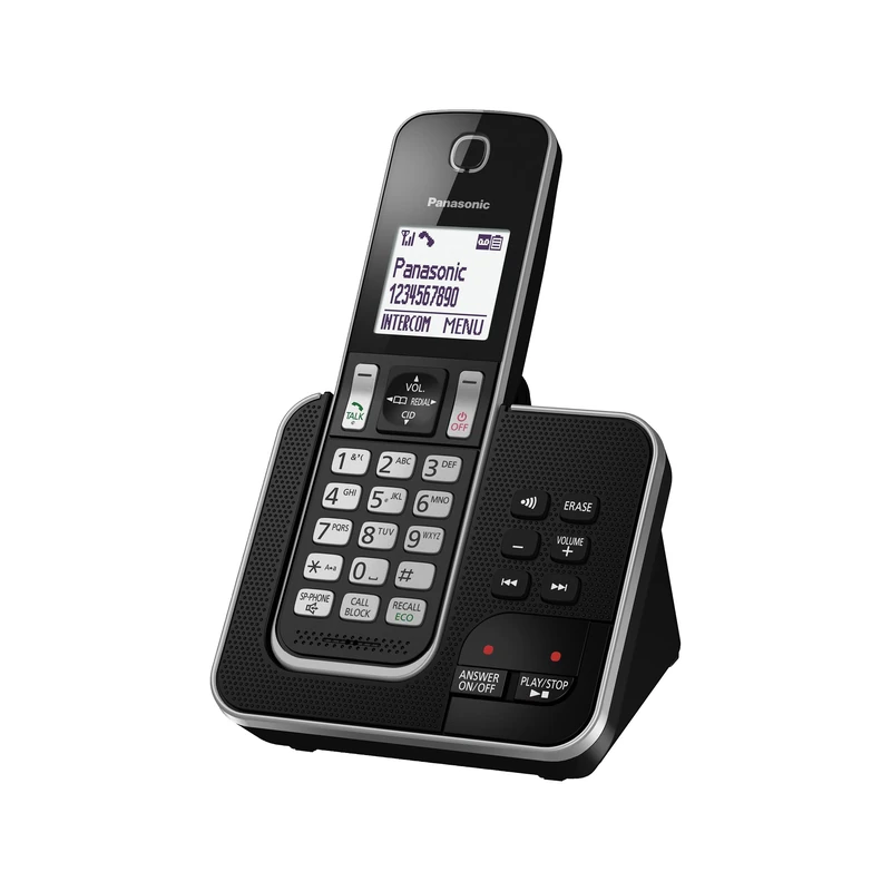Panasonic KX-TGD620 Cordless Home Phone with dedicated call block key for easy call block registration, and Digital Answering Machine - Black and Silver - Image 1