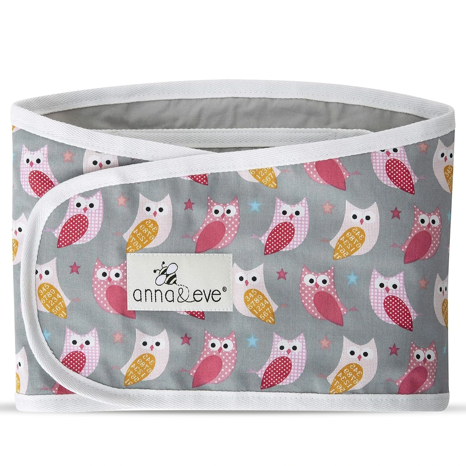 Anna & Eve - Swaddle Strap, Adjustable Arms-Only Baby Swaddle, 100% Cotton, Prevents Overheating - Large Size Fits Chest 16 to 20.5 - Owls Grey/Pink