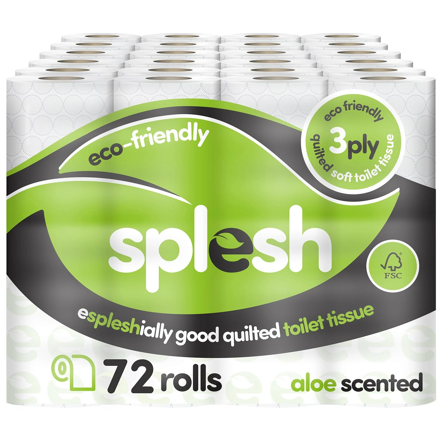 Splesh by Cusheen Toilet Roll 72 Rolls - Aloe Vera Scent Bulk Family Pack | Soft 3 Ply Quilted Bathroom Tissue Loo Rolls | Eco-Friendly, Sustainable Toilet Paper