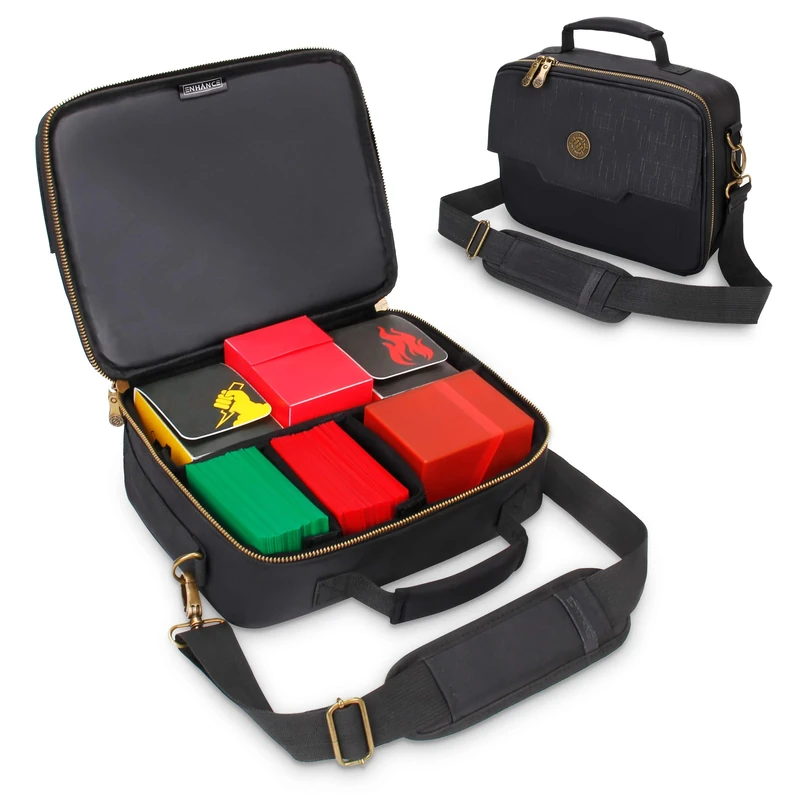 ENHANCE MTG Card Box Storage Case - Deck Holder Card Carrying Case Compatible with Magic MTG Cards, Pokemon Trading Cards, Cards Against Humanity, & Other Card Games - Includes Pencil Loops & Pockets