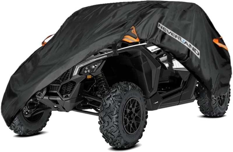 NEVERLAND Waterproof UTV Covers Storage Universal for Can-Am Maverick-X3 Kawasaki Polaris Honda Suzuki Yamaha Arctic Cat John Deere Kymco Bobcat Argo（Black, Single Row Seat）