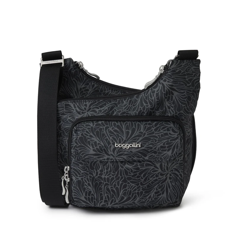 Baggallini Women's Criss Cross 10x11 Crossbody Lightweight Water-Resistant Nylon Travel Bag W/RFID & Quick Access Pockets, Midnight Blossom Print, One Size