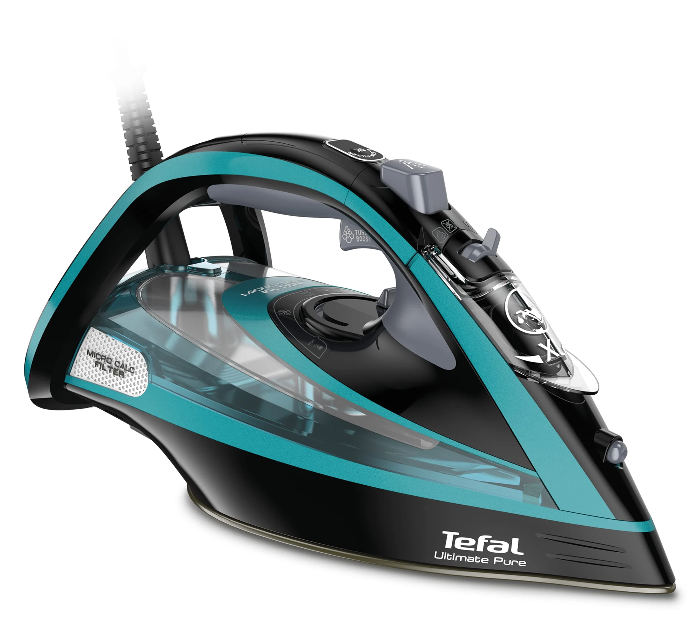 Tefal Ultimate Pure FV9844 Steam Iron | 3200 W | Micro-Calc Filter | Durilium Airglide Autoclean Soleplate | Automatic Shutdown | 0.35 Liter | 31.6 x 15.1 x 16.3 cm | Black/ Blue