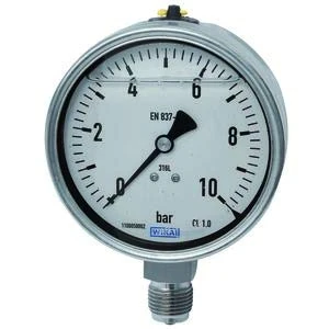 RIEGLER 102329-756-63 Glycerine Mano, CrNi Steel, E Scale, G 1/4 Bottom, 0-600.0 Bar, Diameter 63, Pack of 1
