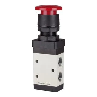 RIEGLER 116007-515.5001 3/2-Way Valve, Manual M3, Mushroom Button, NC, Monost, G 1/8, Red, Pack of 1