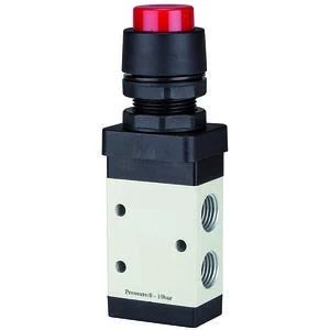 RIEGLER 115998-515.4004 3/2-Way Valve, Manual M3, Push Button, NC, Monost, G 1/4, Red, Pack of 1