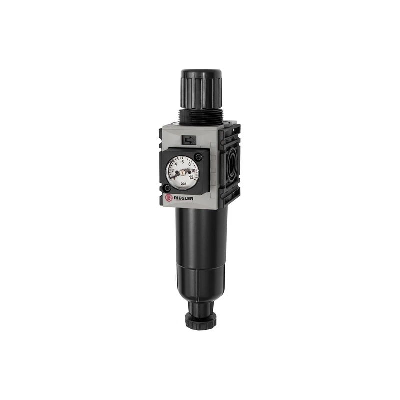 RIEGLER Futura-mini 142430-FUM 811 M-8-KM Filter Regulator, M-Beh, Kompaktmano, HA, G 1/4, 0.5-8, 1 Piece