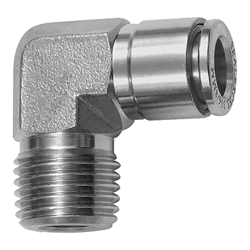 L-plug fitting, R 1/2 a., for hose outer diameter 16 mm, working pressure max. 20 bar, stainless steel 1.4404