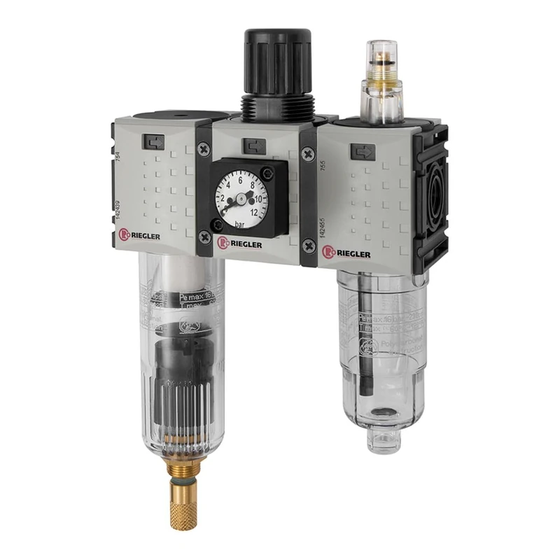 RIEGLER Futura Mini 142497-FUM 633-8-KMC WE 3-Piece Set PC-Beh, Kompaktmano, G1/4, 0.5-8, VA-NC, Pack of 1