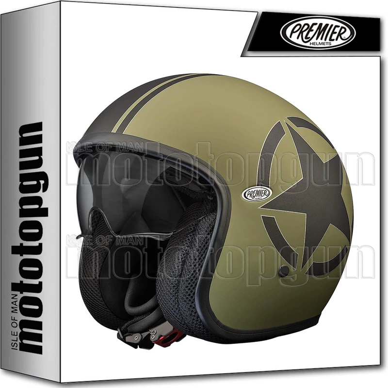 Premier HELMET VINTAGE STAR MILITARY BM,MILITARY GREEN/BLACK,XS