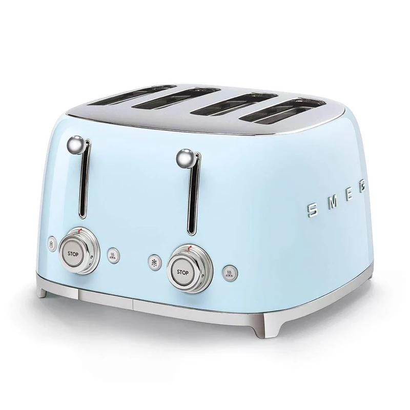 Smeg TSF03PBUK 4 Slice Toaster, Extra Wide Slots, 3 pre set programmes, Pastel Blue
