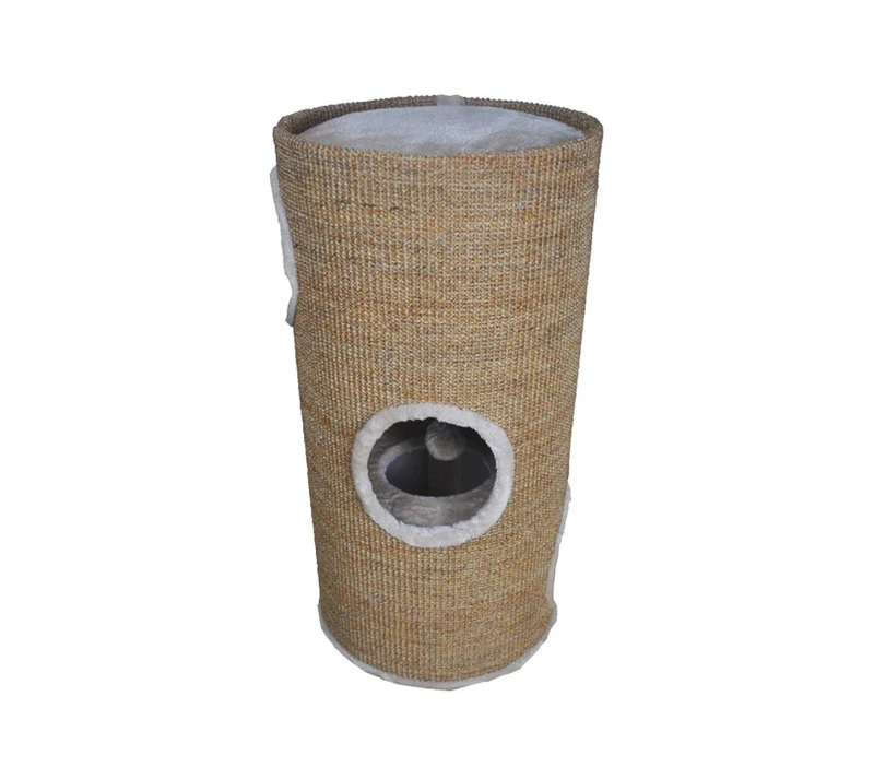 Dehner Tassilo Cat Scratching Barrel and Tower, 2 Levels, 3 Entrances, 36 x 70 cm, Sisal Plush