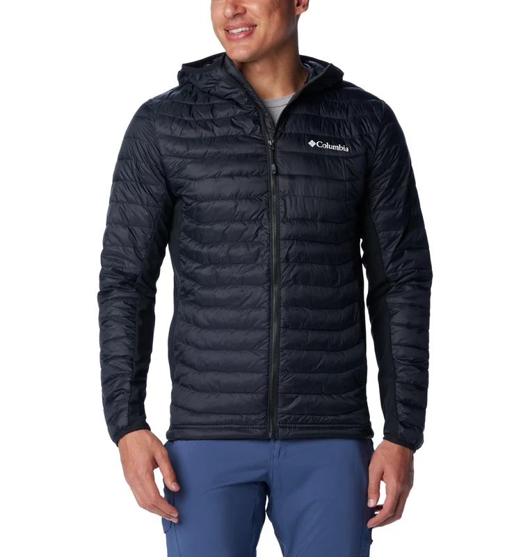 Columbia Men's Powder Pass Hooded Jacket Hooded Puffer Jacket, Black, Size L