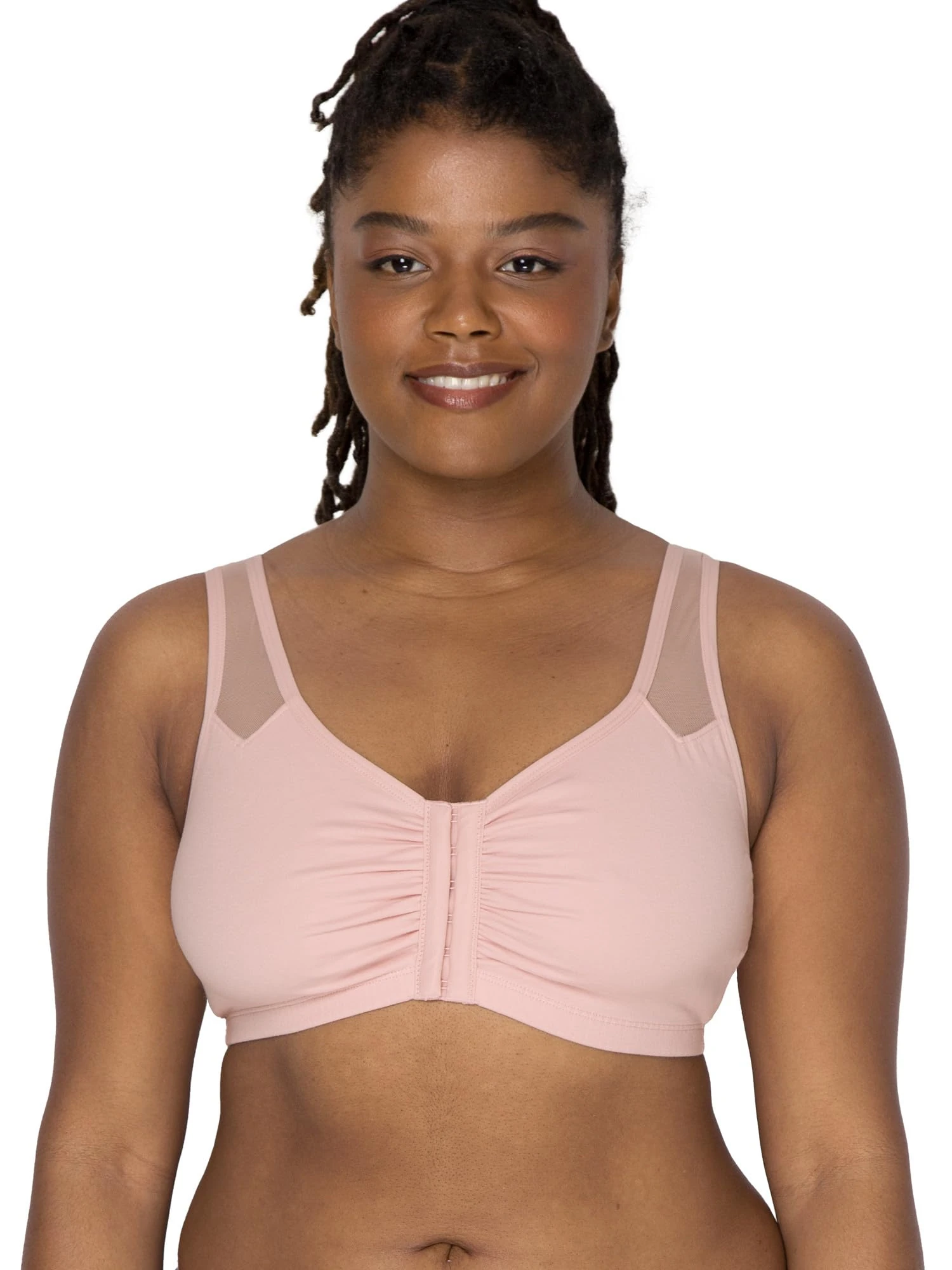 Fruit of the Loom Women's Comfort Front Close Sport Bra with Mesh Straps, Blushing Rose