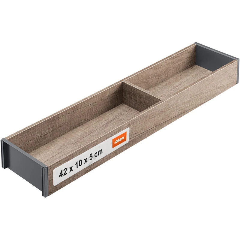 Blum AMBIA-LINE drawer organiser in premium wood decor | ideal for kitchen, bathroom & wardrobe | modularly usable and secure hold thanks to anti-slip feet | 42×10×5 cm | Nebraska Oak - Image 1