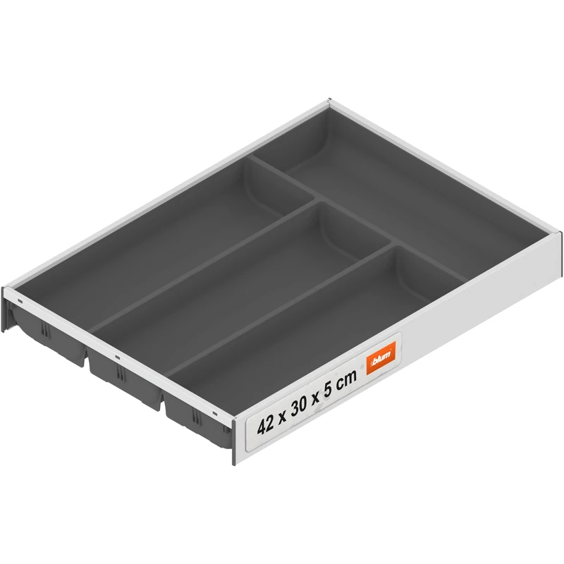 Blum AMBIA-LINE cutlery tray with Soft-Touch | premium drawer organiser for modern kitchen drawer & cabinet | protects, sorts & organises cutlery and kitchen utensils | 42×30×5 cm | Grey/White