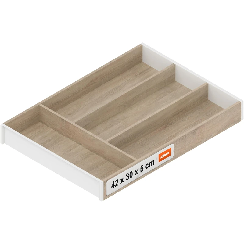 Blum AMBIA-LINE cutlery tray | premium drawer organiser for modern kitchens & cabinets | protects, sorts & organises cutlery clearly | with anti-slip feet | 42×30×5 cm | Bardolino Oak