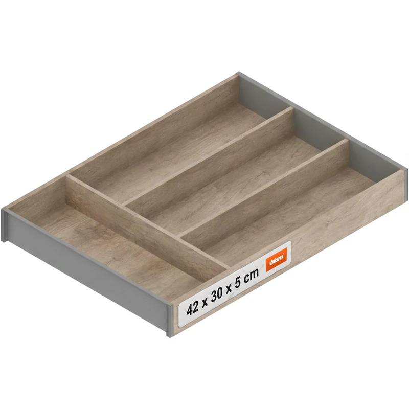 Blum AMBIA-LINE cutlery tray | premium drawer organiser for modern kitchens & cabinets | protects, sorts & organises cutlery clearly | with anti-slip feet | 42×30×5 cm | Nebraska Oak