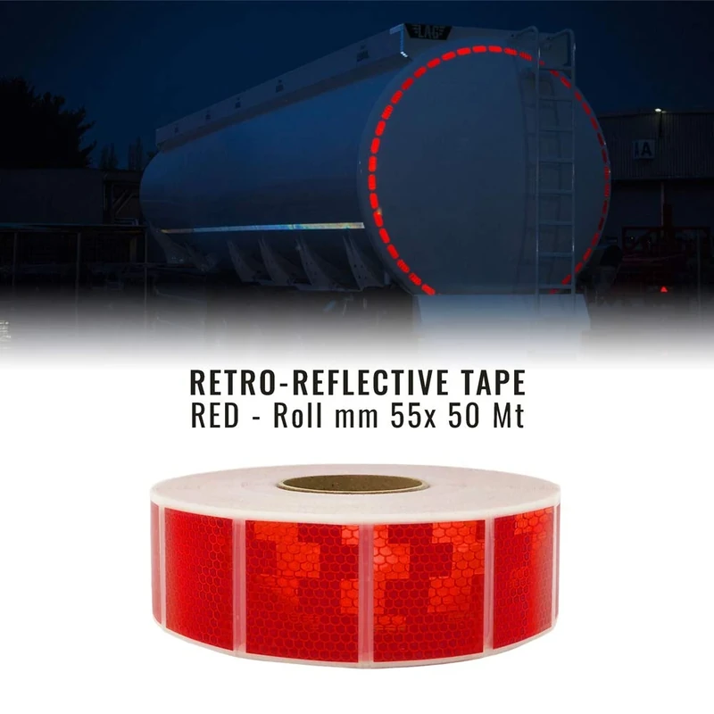 Quattroerre Un-Ece 104 Refractive Tapes Approved for Sheeted Vehicles, Red, 55 mm x 50 Mt