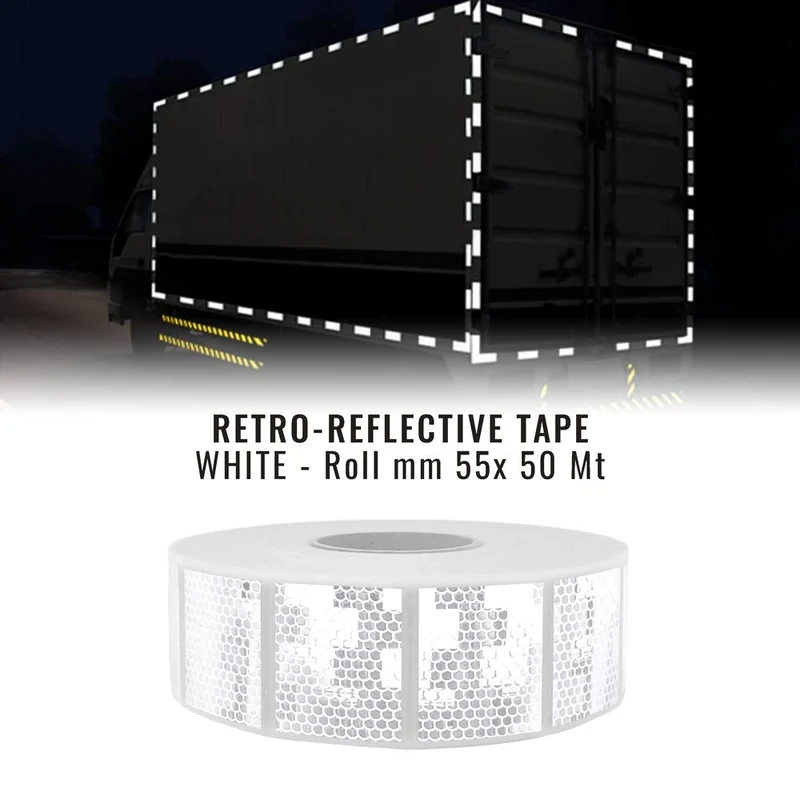 Quattroerre UN-ECE 104 Refractive Tapes Approved for Sheeted Vehicles, White, 55 mm x 50 mt