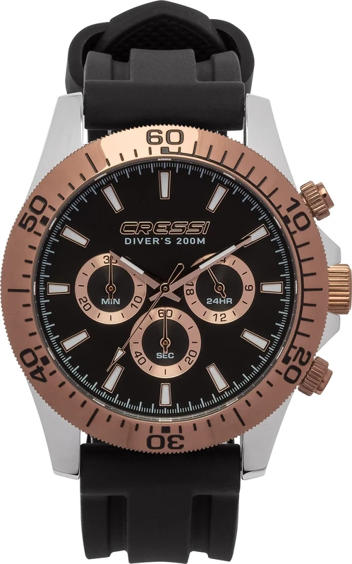 Cressi Crg1B Unisex Adult Nereus Watch Sport Quartz Analog Watch Waterproof 200 Mt with Chronograph and Calendar - Black/Bronze, Uni