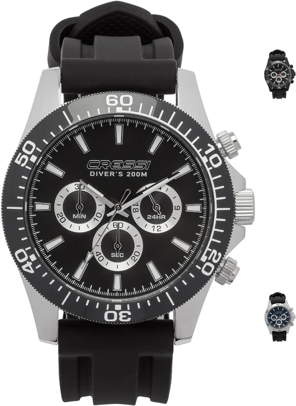 Cressi Crg1B Unisex Adult Nereus Watch Sport Quartz Analog Watch Waterproof 200 Mt with Chronograph and Calendar - Black/Black, Uni