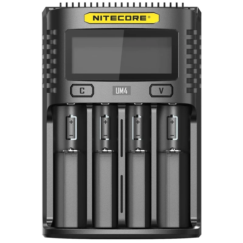 Nitecore UM4 Universal USB Smart Charger 4 Ports for Li-Ion/Ni-MH/Ni-Cd/IMR 26650 22650 21700 20700 18650 18490 18350 17670 17500 17335 16340 RCR123 145000 0 10440 AA AAA AAA