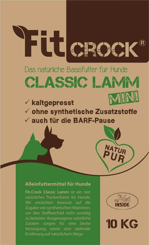cdVet Naturprodukte Fit-Crock Classic Lamb Mini 10 kg - Dog - food - appropriate nutrition - partbarf - gluten-free - promotes coat + skin - balanced ingredients - cold pressed -