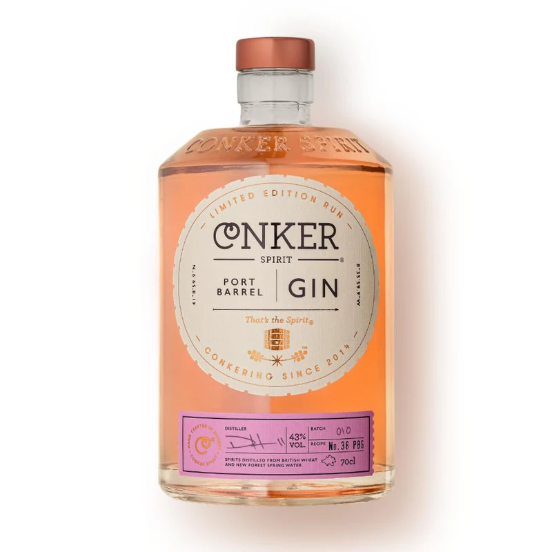 Conker Port Barrel Gin 70cl – Limited Edition, Finished in Ruby Port Barrels, Ruby Pink Dry Gin, Distilled with New Forest Spring Water, Cask Infused, 43% ABV