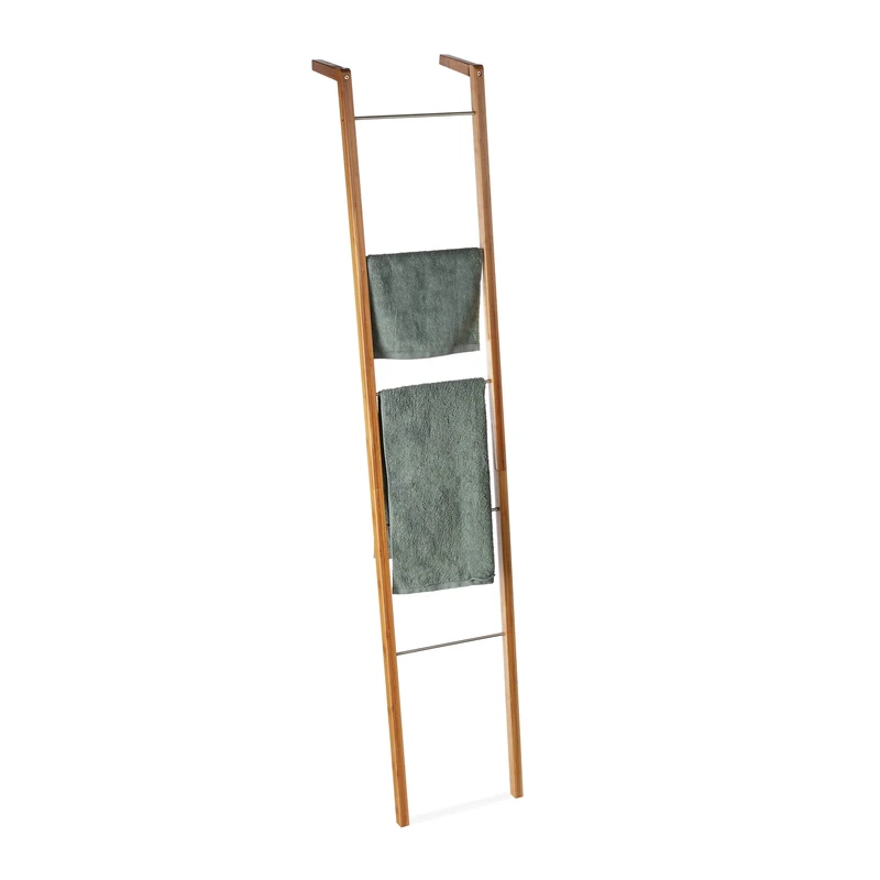 Relaxdays Bamboo Ladder Rack, Towel Holder, Decorative 5-Rung Rack, Leaning, HWD: 180 x 35 x 20 cm, Natural