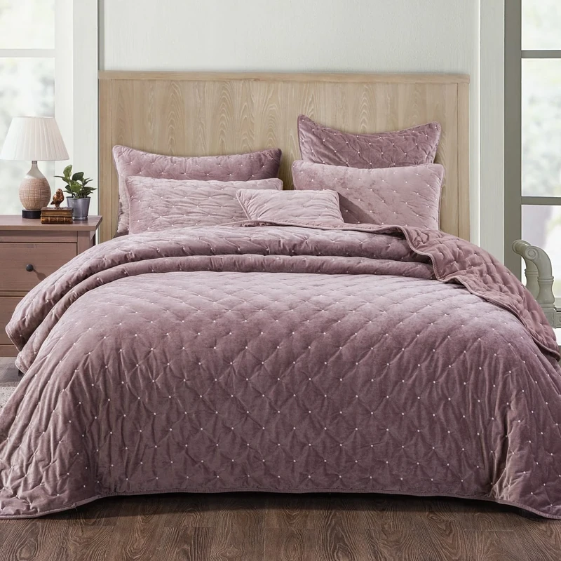 Tache Velvet Dreams Luxurious Velveteen Velour Super Soft Plush Warm Cozy Diamond Tufted Polka Dot Quilted Coverlet Light Purple Mauve Bedspread Set, King