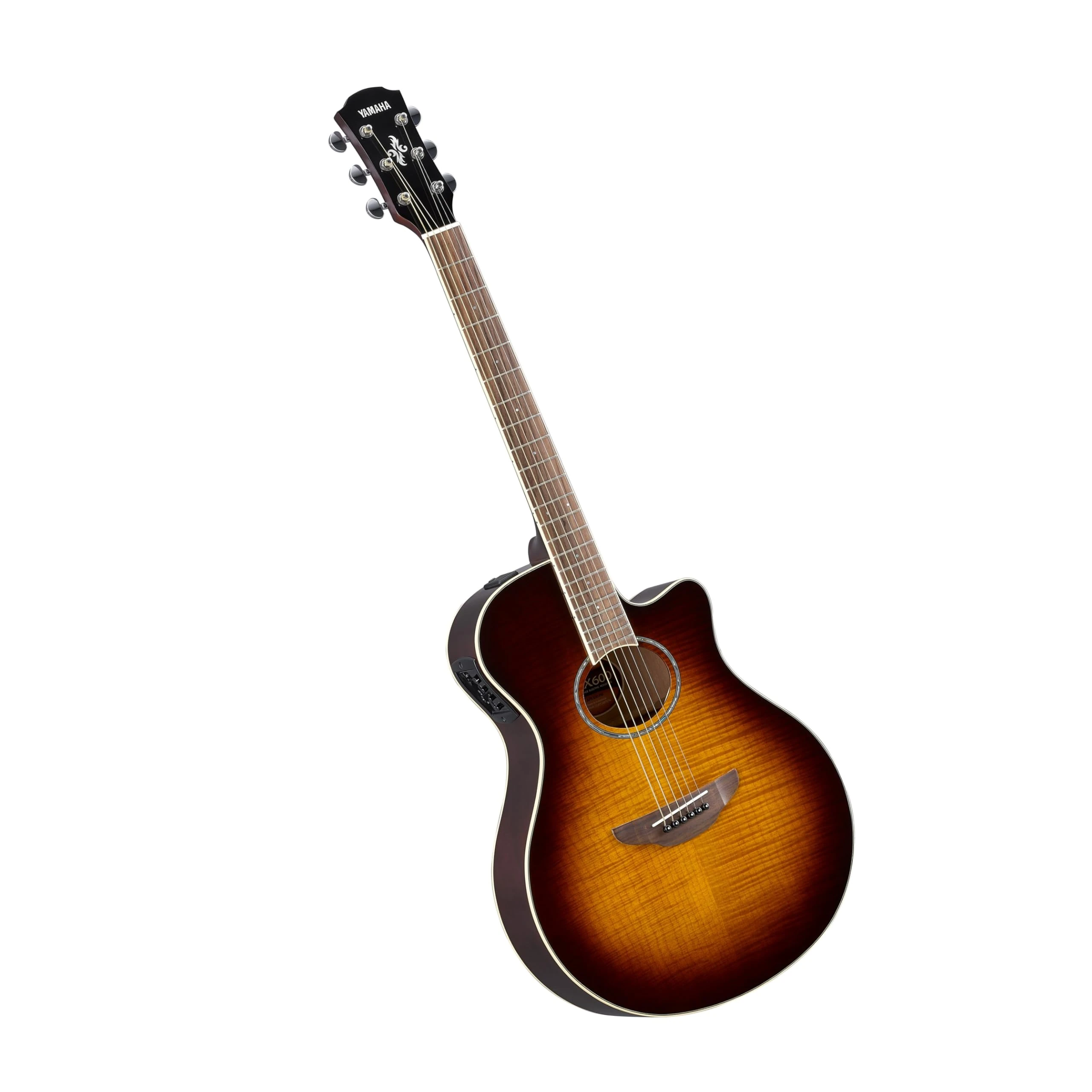 YAMAHA APX600FM Electro-Acoustic Guitar – Flame Maple Top, Slim Thinline Body, 25” Scale, System65 Pickup, EQ, Built-In Tuner – Tobacco Brown Sunburst