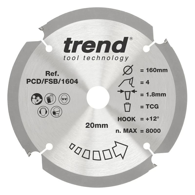 Trend PCD Fibre Cement Circular Saw Blade, 235mm Diameter, 30mm Bore, 6 Teeth, 2.4mm Kerf, +12° Hook, PCD, Coarse Finish, PCD/FSB/2356