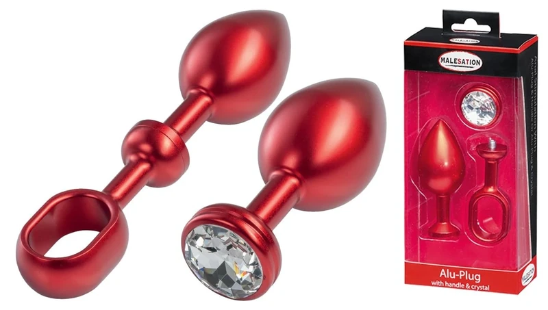 MaleSATION Aluminium Plug with Handle and Gemstone Large Red